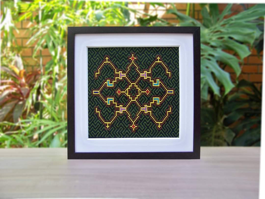 Cuadro Kené #001 — Framed Shipibo Embroidery